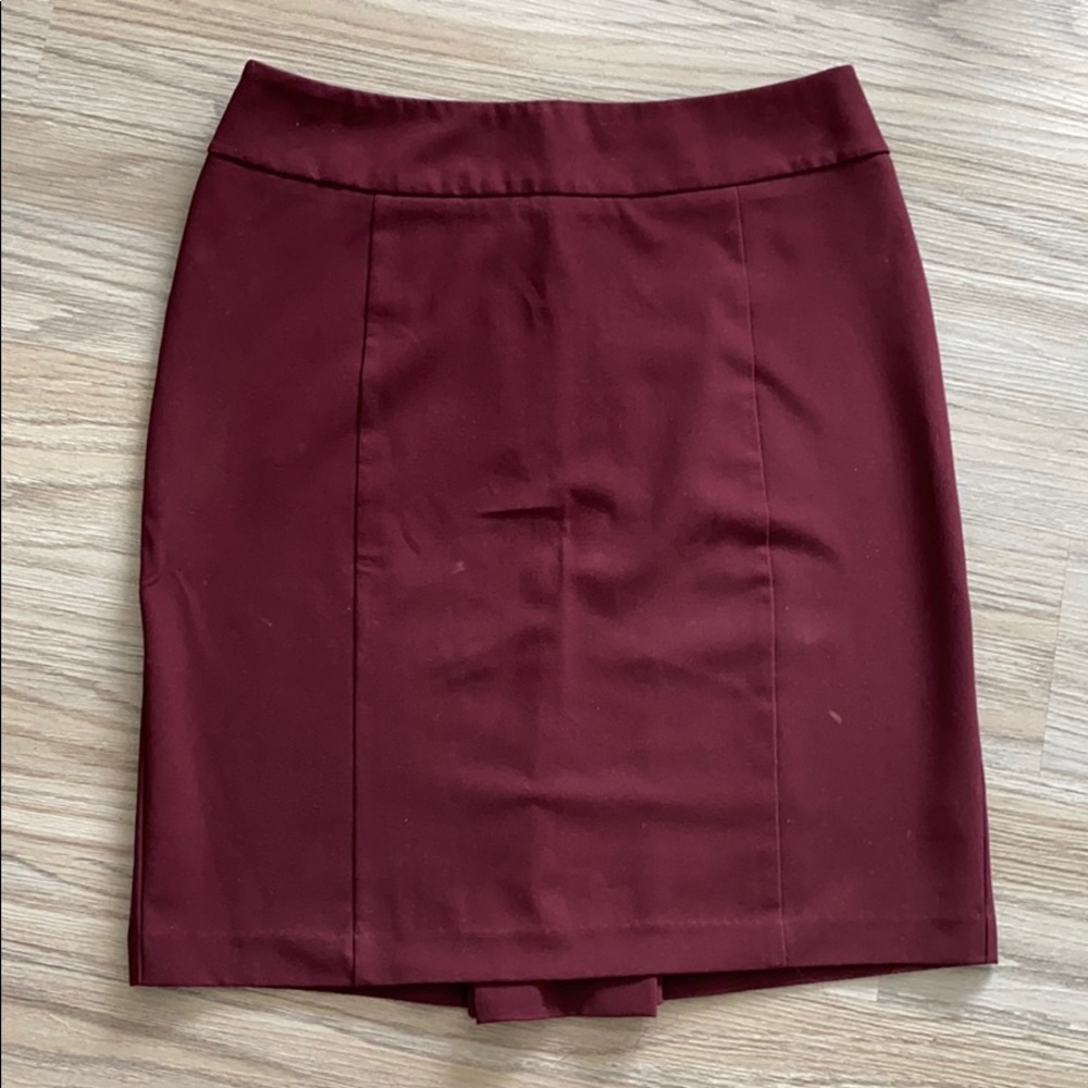 Pleated Maroon Pencil Skirt